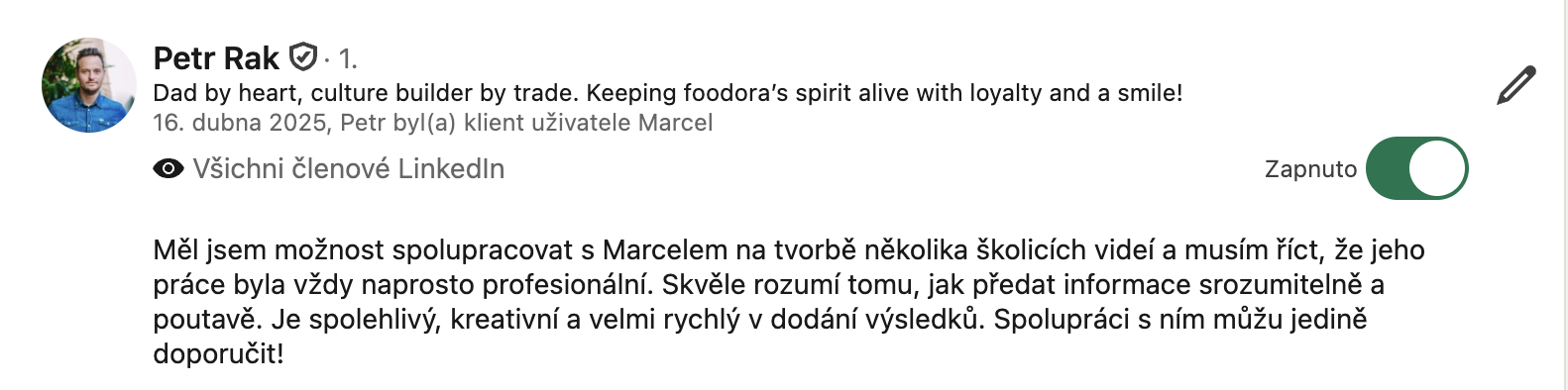 Recenze Petr Rak, foodora